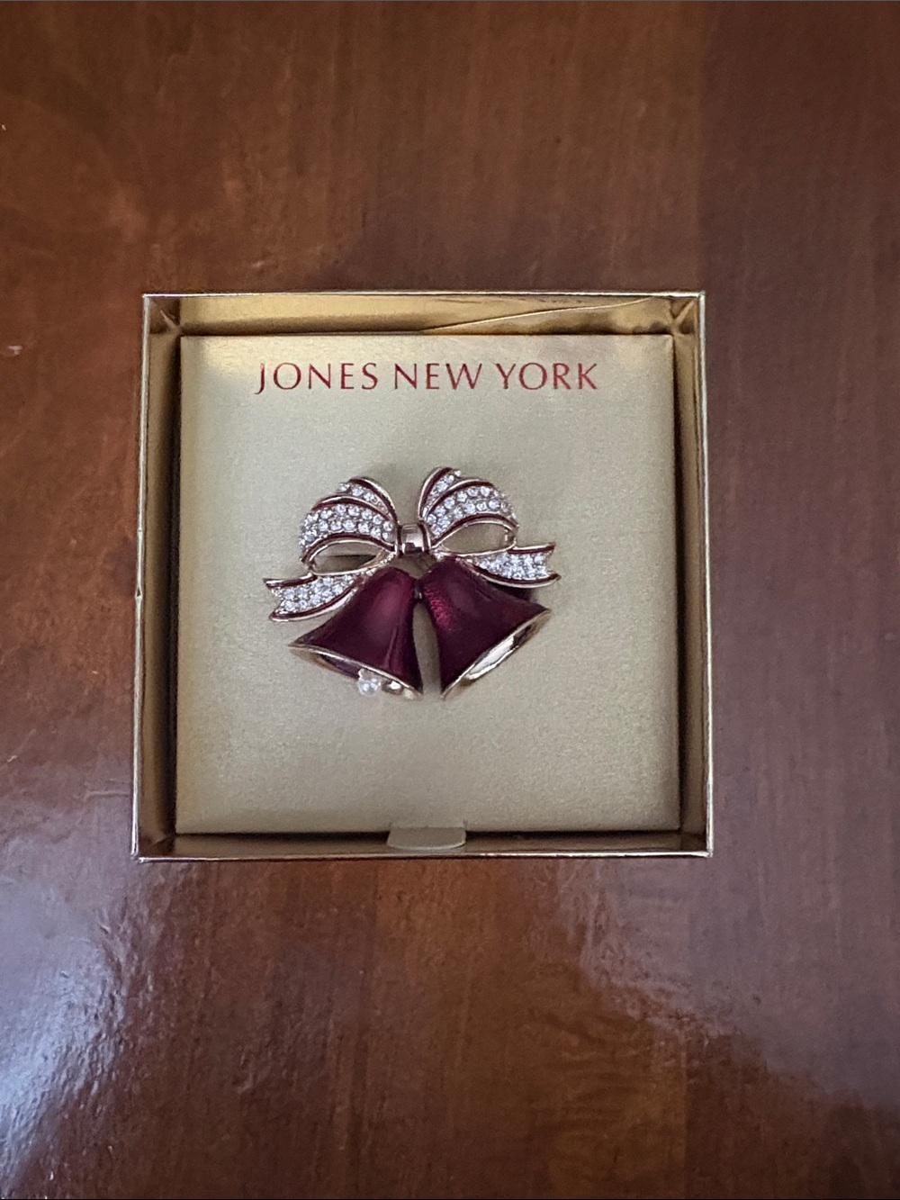Jones New York Crimson Bell and Crystal Bow Brooch